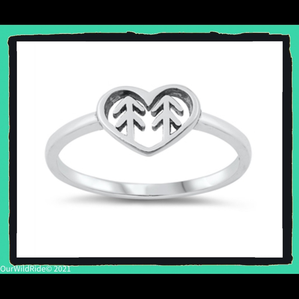 Sterling Silver Trees & Heart‎ Ring